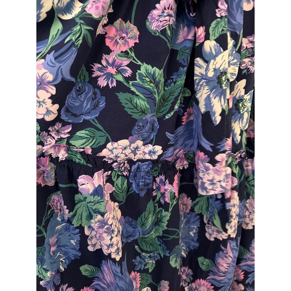 J.Crew Dress Navy Floral AV066 Smocked Tie-Shoulder Maxi Beachwear Sustainable L - Picture 3 of 8
